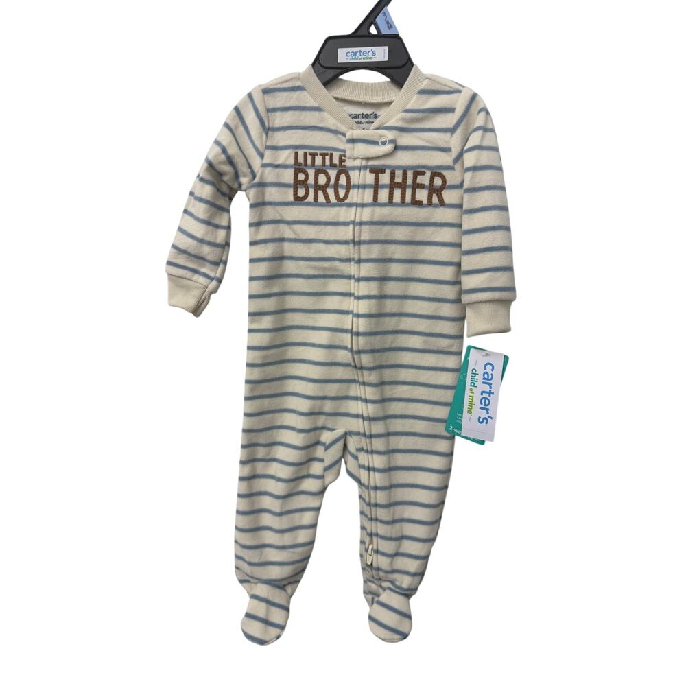 👶Carter's Child of Mine Little Brother Sleeper 3-6M Blue StripedFooted NWT Baby